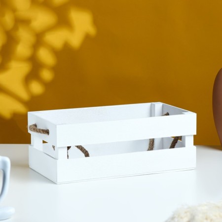Wooden Kashpo 24.5 × 13.5 × 9 cm "Koroshka Light" rheck, handle rope, white give beautifully