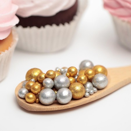 Confectionery sprinkling with soft center "Brill" gold, silver, 50 g-1