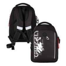 Рюкзак школьный, 40 х 27 х 20 см, Grizzly, эргономичная спинка, отделение для ноутбука, чёрный