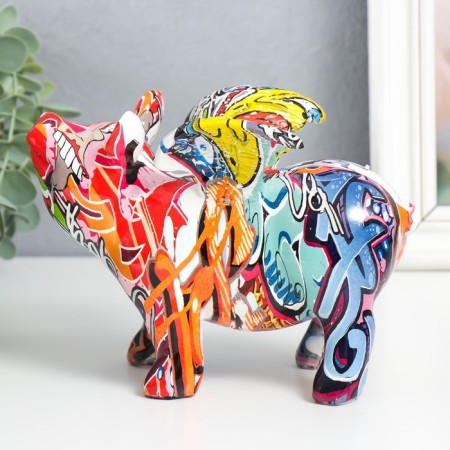 Souvenir Polystone "Pig with Wings" graffiti mix 8.5x18x13 cm-5