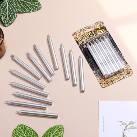 Set of candles for the Cake "Spark", 12 pcs, 8 cm, silver metallic-1