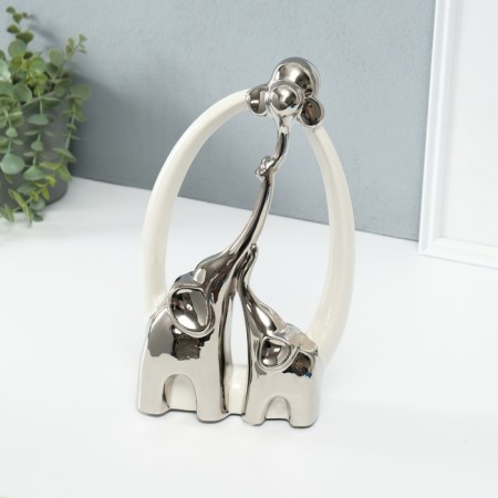 Souvenir Ceramics "Family Elephants. Oval" White with silver 6.5x17x28.5 cm-4