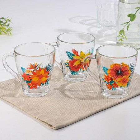 Glass mug "Tropical flowers", 250 ml, MIX drawing