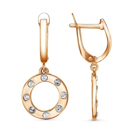 Earrings "Ring" with rhinestones, pink gilding, white color