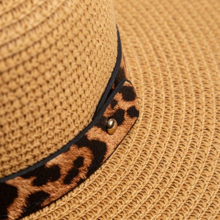 Women's hat with a leopard strap minaku brown color, river 58-5