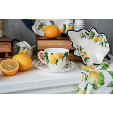 Service Porcelain Tea Daulay "Lemon", 12 objects: 6 cups 250 ml, 6 saucer d = 15.5 cm, white color-8