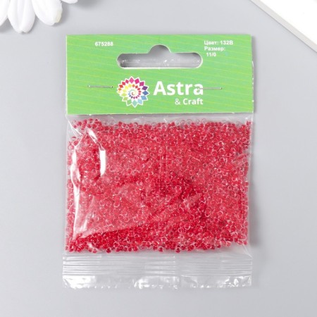 Beads "Astra" 11/0, 20 g (132V red/transparent with a color center)-2