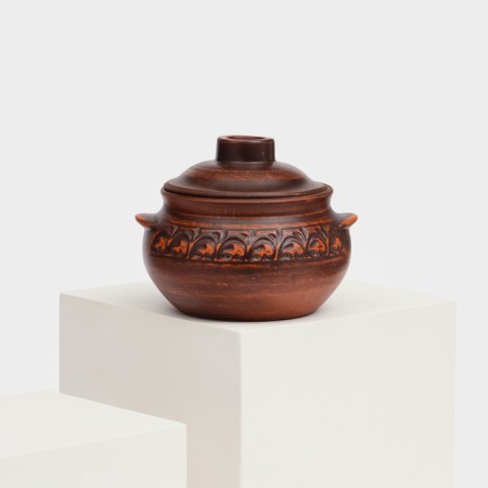 A baking pot with a lid "Loli", decor, red clay, 0.6 l, mix-4