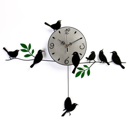 Wall clock, series: pendulum, "birds on the twigs", smooth move, 74 x 52 cm