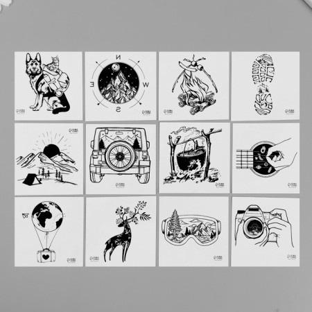 Tattoo on the body Black "Journey" set of 12 pcs 6x6 cm-3