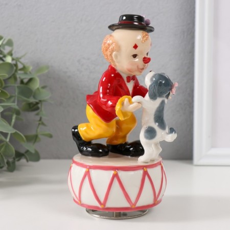Souvenir Ceramics Musical "Clown dancing with a dog on the drum" 8x9.5x16.5 cm-1