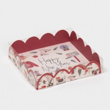 Box for confectionery with PVC lid "Winter Vacations", 13 x 13 x 3 cm, New Year-1