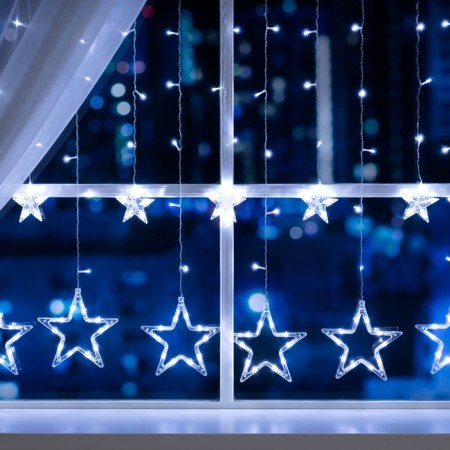 Garland "fringe" 2.4 × 0.9 m with nozzles "Stars", IP20, Transparent thread, 138 LED, glow white, 8 modes, 220 V