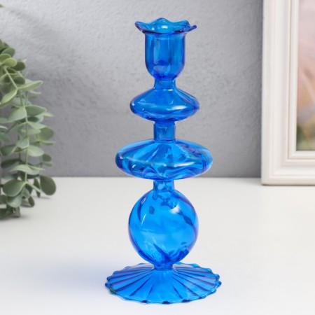 Glass of Glass for 1 candle "wave" transparent blue9x9x21 cm
