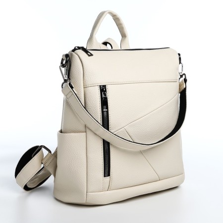 Women's backpack made of artificial leather with lightning, 4 pockets, milk color-3