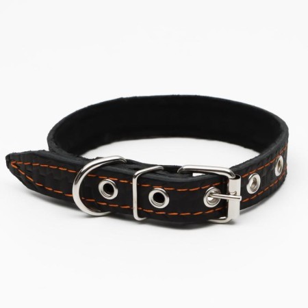 Leather collar with embossing on synthetic winterizer, 46 x 2 cm, Osh 25-35 cm, black-1