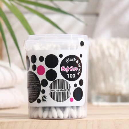 Cotton sticks Soft Care Black & White, bank, 100 pcs.