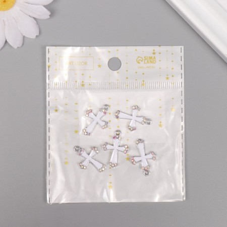 Decor for creativity metal, rhinestones "Cross" silver, white 2.2x1.5x0.3 cm-3