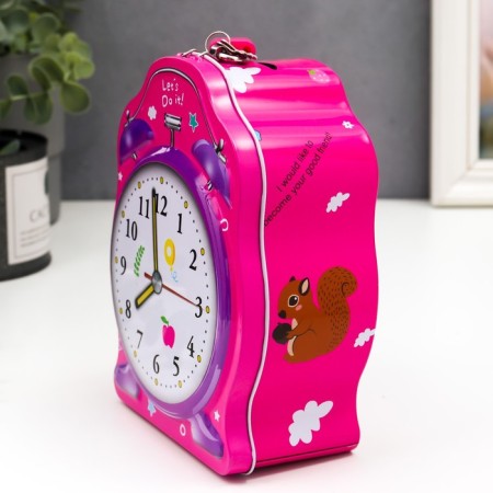 Piggy bank Metal "alarm clock" with a lock and keys mix 16x12x6 cm-1