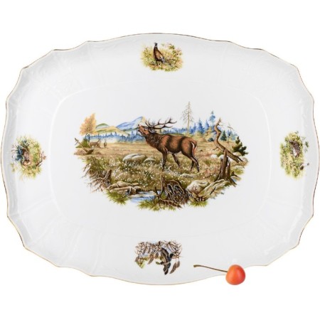 Rectangular tray with bernadotte handles, decor "Hunting plots", 40 cm-1