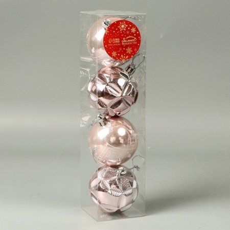 Set of balls plastic D-5.5 cm, 4 pcs "New Year's Fun" rhombus flower geometry, pink-2