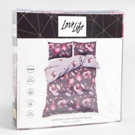 Lovelife Pink Flowers: Crystick 180x217cm+pillowcase 70x70cm-2pcs, Poplin125 g/m²-6