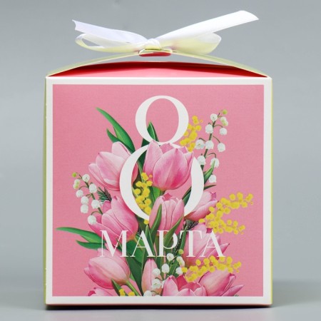 Gift folding box, packaging, “March 8”, 12 x 12 x 12 cm-2