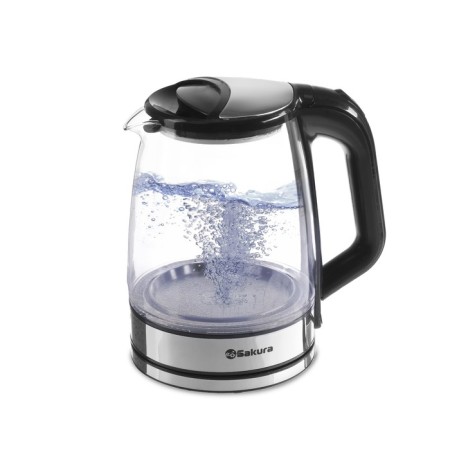 Electric kettle Sakura SA-2722BK, glass, 2.2 l, 1800 watts, backlight, silver-black