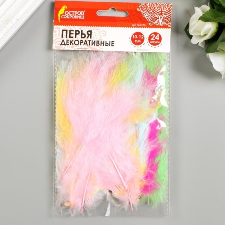 Decorative ostrich feathers, 10-12 cm (set 24 pcs) 6 colors, pastel, assorted-3