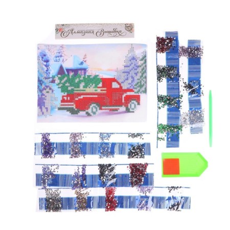 New Year's diamond mosaic with partial filling "New Year. Truck ", 15 x 21 cm-2