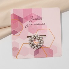 Clip for a “pearl” scarf, white color in silver