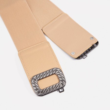 Women's belt, width 6 cm, metal buckle, beige color-2