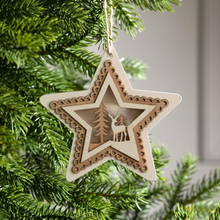 Christmas tree toy "Star with a deer", from batteries, glow warm white-1