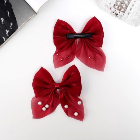 Hair clamp "Marta" (set 2 pcs) grace, 7.5 cm, red-1