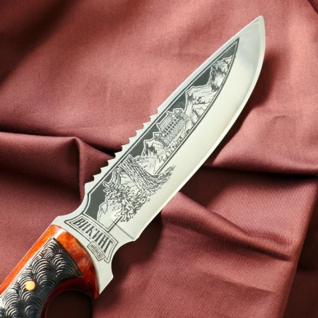 Caucasian knife, tourist "Viking" with scabbard, steel - 40x13, burned nut, 14.5 cm-2