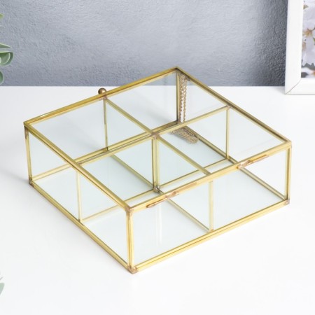 Casket glass with a metal frame with divisions "Square with faces" 7x16x16 cm-2
