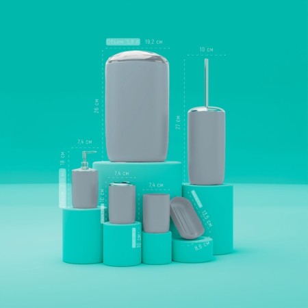 A set of accessories for the Trinity bathroom, 6 items (soap dish, soap dispenser, two glasses, ruff, bucket), gray color-1