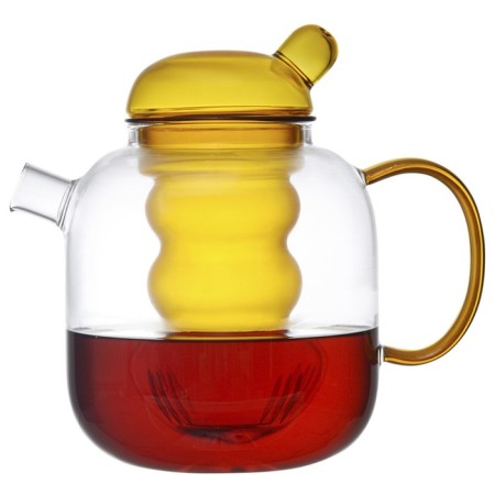 Glass kettle with two cups, yellow color, 1.2 l-2