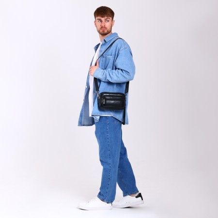 Male bag over the shoulder, artificial leather, black color-4