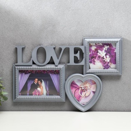 Photo frame-collage "Love" in 3 photos, silver