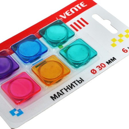 Magnets for boards 30 mm, 6 pieces, Devente Square, mix x 4 colors, cardboard box-1
