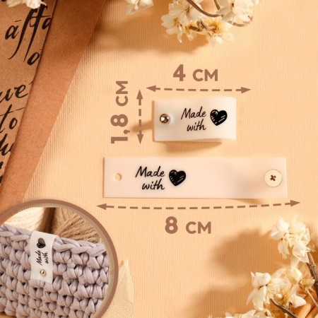 Tag with the “Made with Love” button, 8 × 1.8 cm, 10 pcs, matte color/black-1