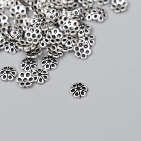 Decor hat for beads Metal "Flower" silver G014B695 set 80 pcs 0.6x0.6 cm-1