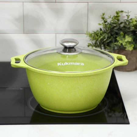 Trendy Style, 3 liter pan, glass cover, anti -stick coating, green color-7