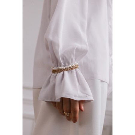 Bracelet Pearl "Chain" with toogle, ball No. 4, white color in gold, l = 16 cm-5