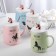 Ceramic mug with a lid and spoon "Golden Horn", 450 ml, color mix
