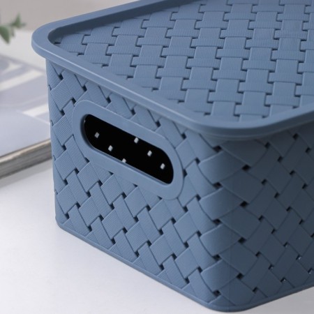 Storage basket with a birch bark lid, 3 l, 23.5 × 17.3 × 10.5 cm, the color is blue-1
