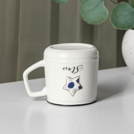 Ceramic mug with a lid and spoon "Star", 350 ml, white color-4