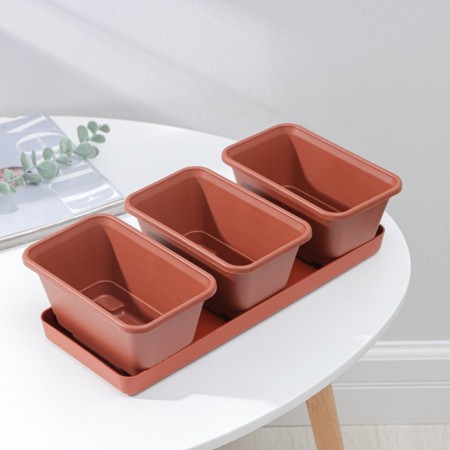 A set of flower pots with a tray Darel Plastic, 750 ml, 33 cm, 3 pcs, Terracotta color-2