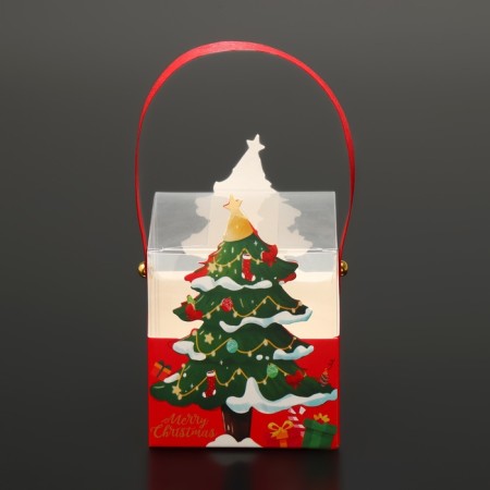 New Year. Box a gift New Year's folding PVC with handles, "Funned Christmas tree", 9 x 9 x 9.5 cm.-2
